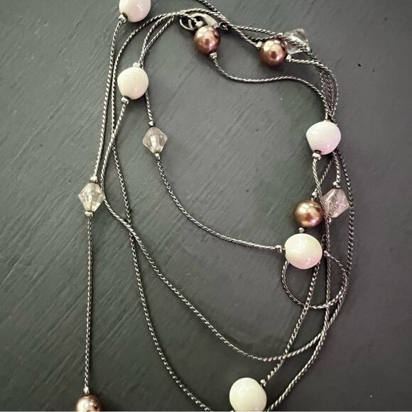 Long Silver Tone Beaded Necklace - Picture 3 of 6
